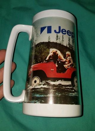 Vtg Jeep Thermo Serv Insulated Mug Cup Grizzly Adams Bear Advertising