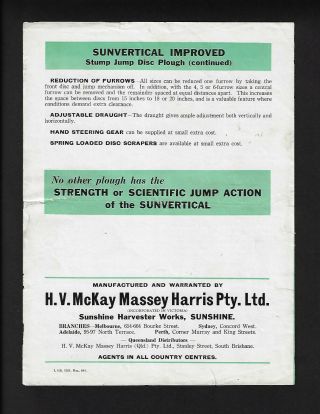 SUNSHINE MASSEY HARRIS SUNVERTICAL IMPROVED STUMP JUMP PLOUGH 4 PAGE BROCHURE 3