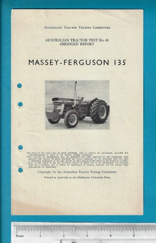Massey Ferguson Mf135 Australian Tractor Test Abridged Report 1965