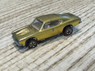 Hot Wheels Redline 1967,  Custom Barracuda,  USA,  gold,  white interior,  hood opens 2