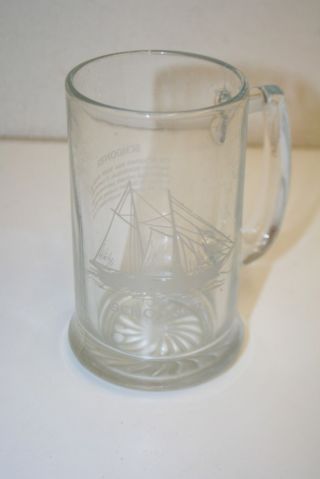 Wow Vintage Schooner Sailing Large Thick Glass Bar Beer Glass Mug Rare