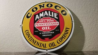 Vintage Conoco Gasoline Porcelain Pure Motor Oil Service Station Pump Plate Sign