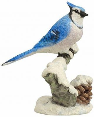 Blue Jay Bird Figurine Snow Tree Pine Cone Sculpture 4.  75 " High Winter Nib Birds
