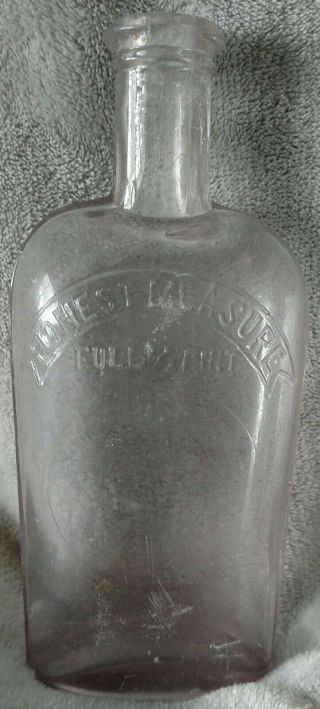 Antique Honest Measure Full 1/2 Pint Strap Side Whiskey Flask Glass Jar