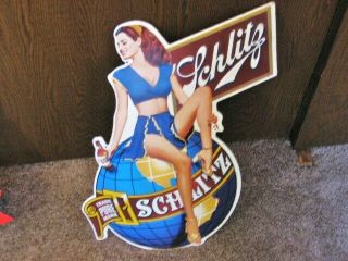 Vintage 1995 Schlitz Beer Girl On The World Globe Sign Rare