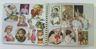 Victorian Album Trade Card & Antique Postcard Scrapbook Featherbone Corsets Etc