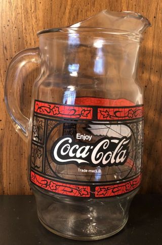 Vintage Coca Cola Pitcher Stained Glass Tiffany Style Coke Enjoy