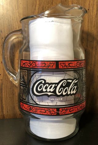 Vintage Coca Cola Pitcher Stained Glass Tiffany Style Coke Enjoy 2
