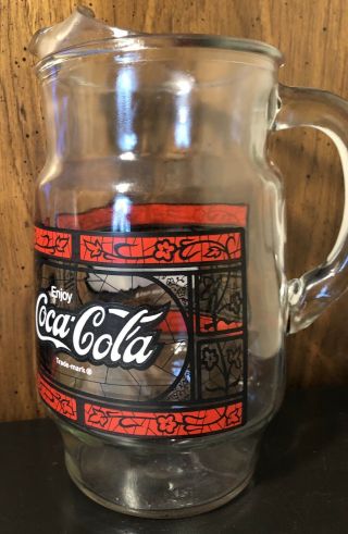 Vintage Coca Cola Pitcher Stained Glass Tiffany Style Coke Enjoy 4