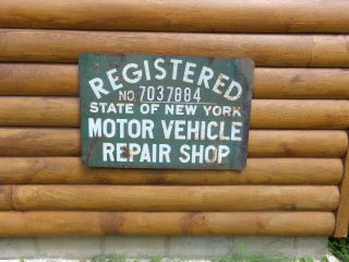 Vintage Official State Of York Motor Vehicle Registered Repair Shop Sign