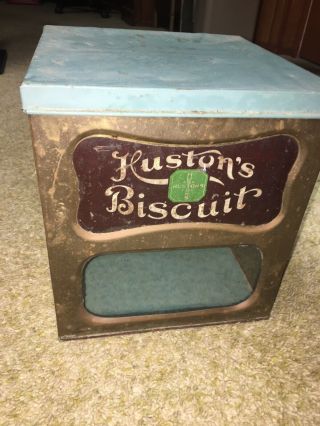 Antique Hustons Biscuit Tin Litho General Country Store Advertising Display Box