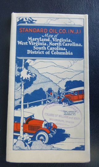1927 Maryland North South Carolina Virginia Road Map Standard Oil Jersey Gas