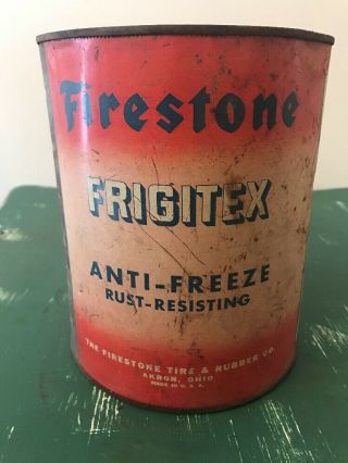 Vintage 1 Gallon Firestone Frigitex Anti - Freeze,  Rust - Resisting Oil Can