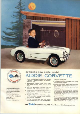 1957 Paper Ad 2 Sided Eska Toy Kiddie Corvette Pedal Car 1956 Scale Model Specs