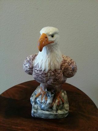 Ceramic American Bald Eagle Ceramic Statue Large 12 " On A Rock 1984 Shape
