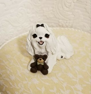 Maltese With Teddy Bear Dog Lover Gift Clay Sculpture By Raquel At Thewrc