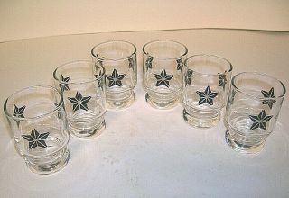 6 Vintage Shot Glasses Blown Glass Embossed Western Star Design 2.  5 " T Holds 2oz