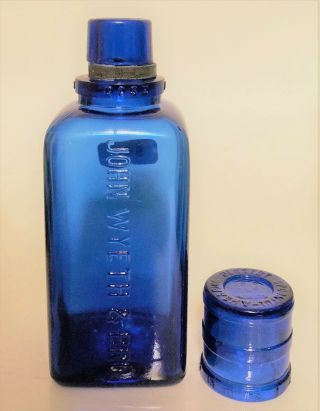 Antique John Wyeth & Bro - Cobalt Blue Medicine Bottle - With Dosage Cap - 1899