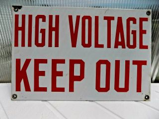 Porcelain Metal Sign High Voltage Keep Out 8 X 12 Vintage