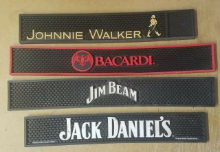 4 Different Liquor Bar Drip Mats Jack Daniels,  Bacardi,  Jim Beam,  Johnnie Walker