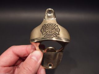 Antique Vintage Style Brass Fireman Fire Fighter Wall Mount Bottle Cap Opener 2
