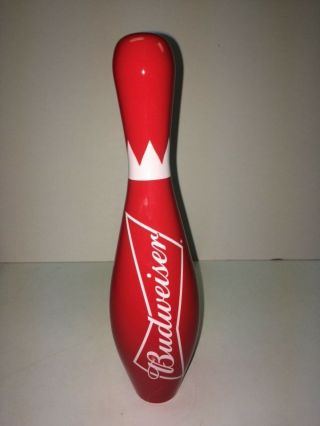 Budweiser Bowling Pin Tap Handle - - 10.  5” High.  Ceramic,  This Buds For You