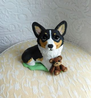 Corgi With Teddy Bear Hand Sculpted Clay By Raquel Thewrc Dog Collectible Ooak