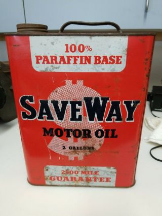 Vintage Advertising Saveway Motor Oil 2 Gallon Can Tin Two 2 Gallons