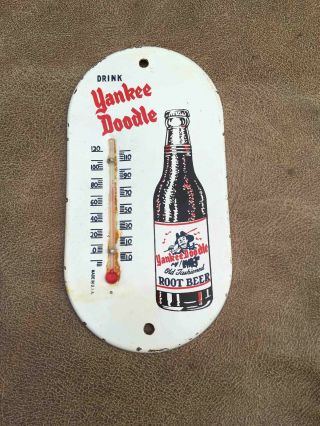 Vintage Drink Yankee Doodle Root Beer Small Metal Advertising Thermometer