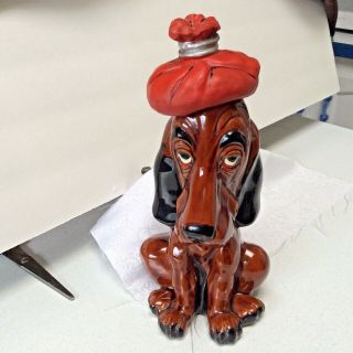Enesco Red Ware Vintage Barware Dog Decanter Ice Bag On Head Funny Barware