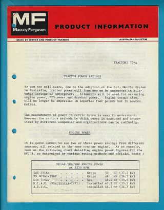 Massey Ferguson Mf Product Information Bulletin Tractor Power Ratings 7 Pages