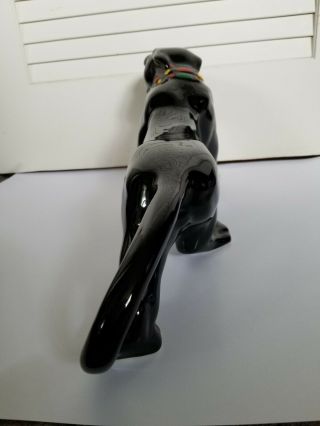 VINTAGE 50 ' S 60 ' S BLACK PANTHER CERAMIC FIGURINE MID CENTURY floral collar 20” 4