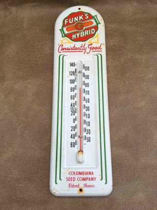 Vintage Funks G Corn Hybrid Seed Metal Advertising Thermometer Eldred Illinois