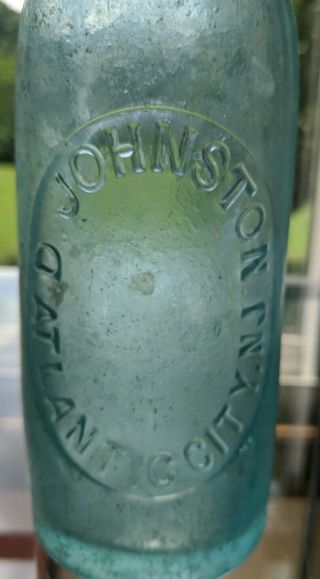 Rare Early Variant D Johnston Aqua Blob Top Beer Bottle Atlantic City NJ 3