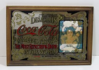 Vintage Coca Cola Relieves Fatigue Delicious 5c Mirror Sign Coke 13 " X 9 "