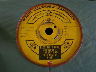 Vtg Plastic Wire & Cable Co Spool Tin Metal Advertising Jewett City Ct 301701