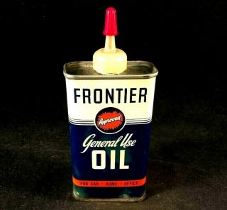 Vntg Frontier General Use Oil Handy Oiler Tin Can Rare Old Advertising Gas Oil
