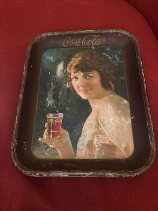 Antique 1924 Coca Cola Advertising Soda Serving Tray Smiling