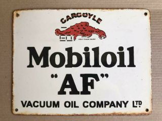 Vintage Mobiloil " Af " Vaccum Oil Company Porcelain Enamel Sign 13  X10