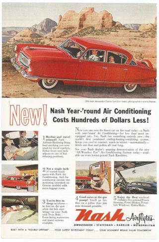 Antique Vintage 1954 Nash Ambassador Car Lithograph Ad She Shed Man Cave Decor