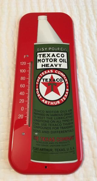 1998 Easy Pour Can Texaco Motor Oil Heavy 16 " X 6 " Red Metal Thermometer