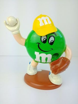 M&m Green Baseball Candy Dispenser Yellow Hat 9 1/4 " No Box Vintage