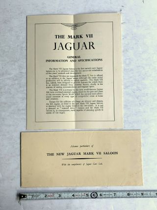 1951 Jaguar Mark Vii Saloon Advance Particulars Dealer Sales Brochure