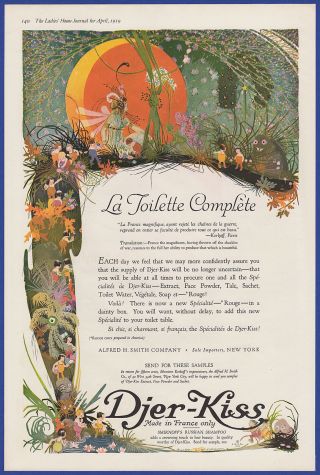 Vintage 1919 Djer - Kiss Paris Perfume R.  L.  & E.  D.  Forkum Art Fairies Print Ad