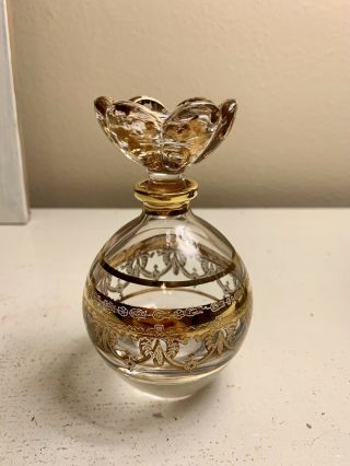 Royal Limited 24 Full Lead Crystal Perfume Bottle Italy Gold Gilt With Stopper