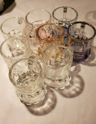 Vintage Federal Glass Small Mini Mug Shot Glasses Handled X 8 Some Colored