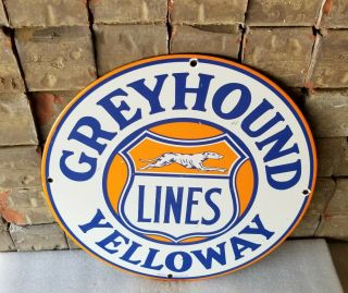 Vintage Greyhound Dog Porcelain Gas Auto Motor Service Station Bus Lines Sign