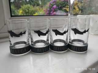 Set Of 4 Beluga Caviar Noble Russian Vodka Shot Glasses Pewter With Sturgeon