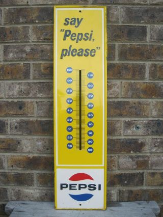 Vintage 1969 Pepsi Cola Soda Pop Gas Station 28 " Metal Thermometer Stout Sign