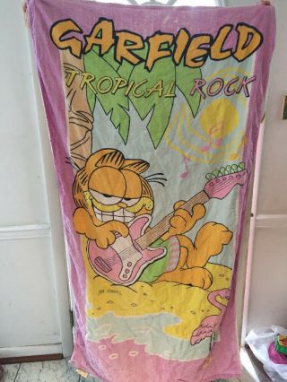 Vintage Garfield Beach Towel Skate Cat 1978 Jim Davis Cartoon 29 X 56